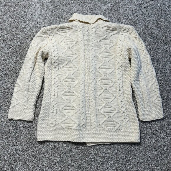 Inis Crafts Aran Knit Cardigan Sweater 100% Merino Wool One Button Closure - Picture 8 of 9